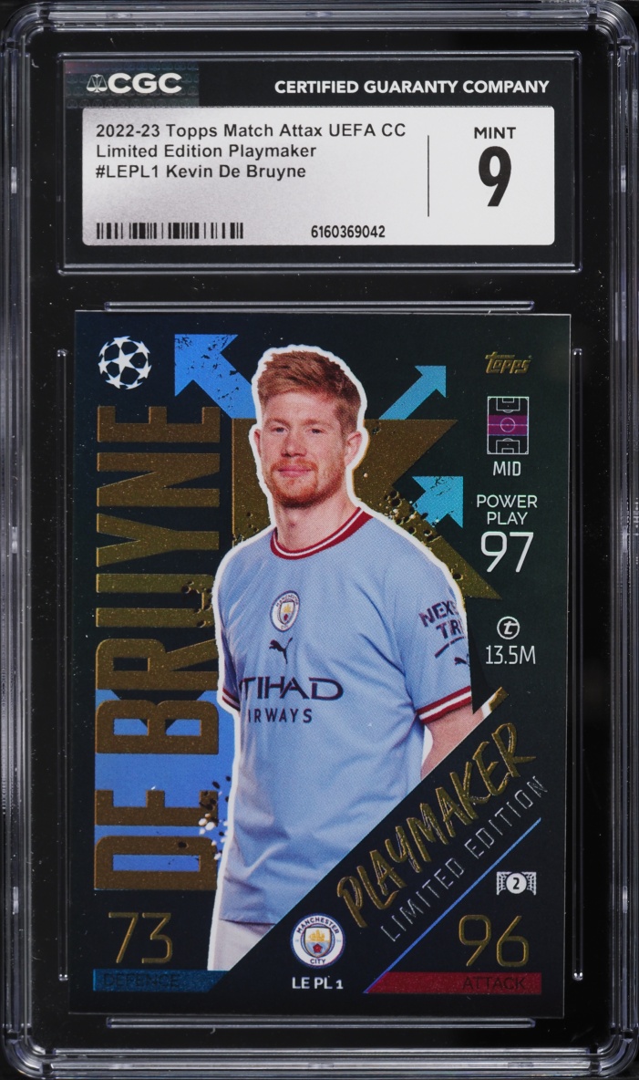 2022 Topps Match Attax UEFA CC Limited Edition Playmaker Kevin De Bruyne #LEPL1 CGC 9 MINT