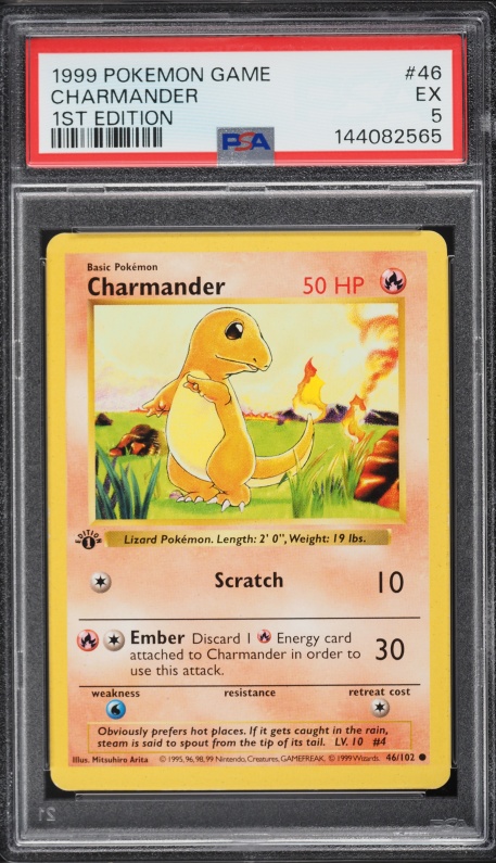 1999 Pokemon Base Set Shadowless 1st Edition Charmander #46 PSA 5 EX