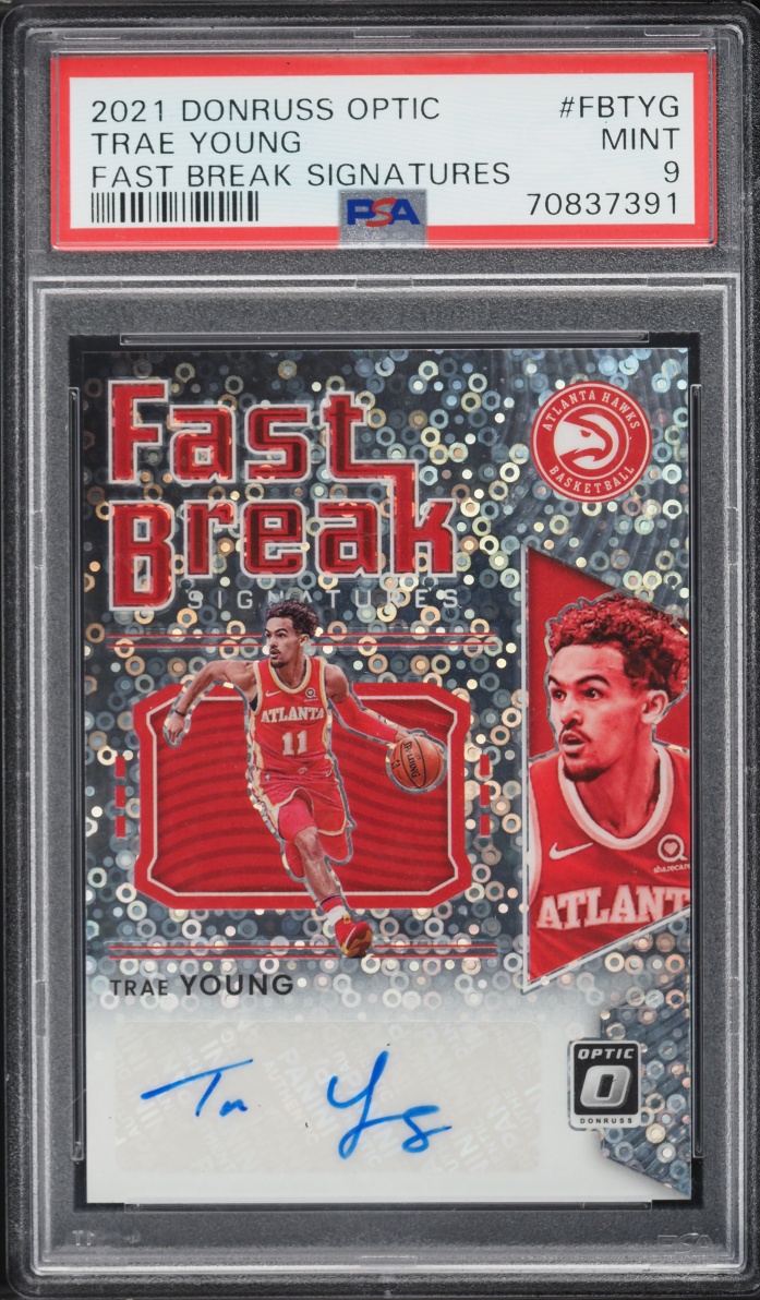 2021 Donruss Optic Fast Break Signatures Trae Young AUTO #FBTYG PSA 9 MINT
