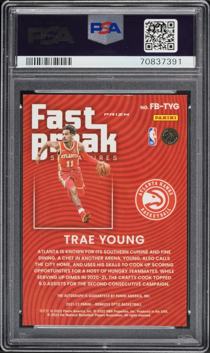 2021 Donruss Optic Fast Break Signatures Trae Young AUTO #FBTYG PSA 9 MINT