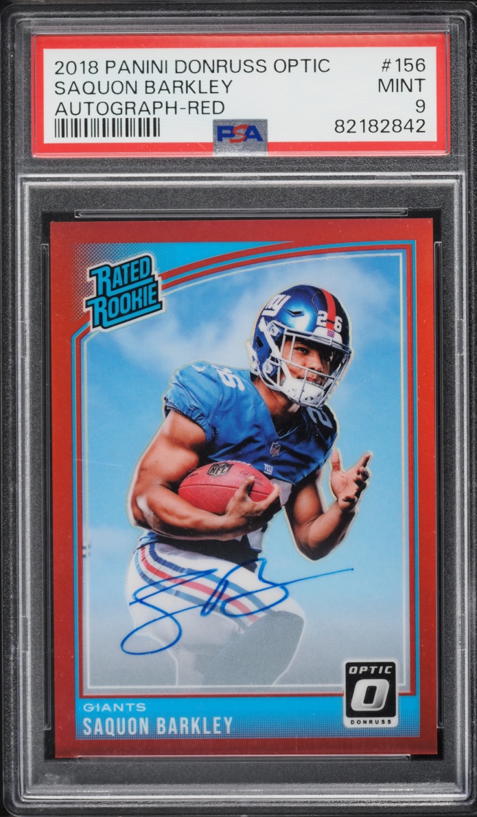 2018 Donruss Optic Red Saquon Barkley ROOKIE AUTO /50 #156 PSA 9 MINT