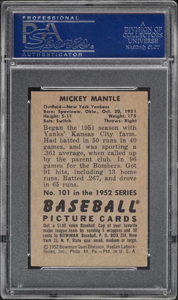 1952 Bowman Mickey Mantle #101 PSA 6(mc) EXMT