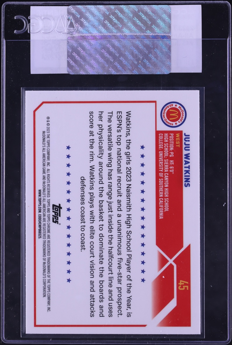 2023 Topps Chrome McDonald's All American Juju Watkins ROOKIE #45 CGC AUTH