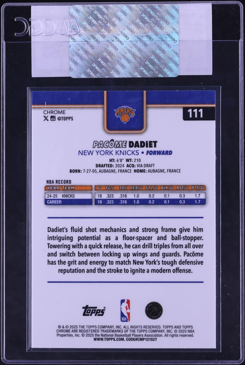 2025 Topps Chrome Xfractor Pacome Dadiet #111 CGC AUTH