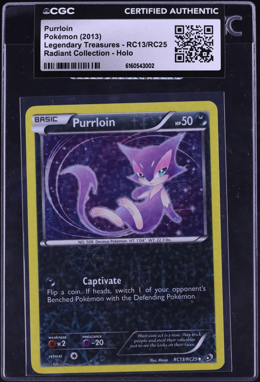 2013 Pokemon Black & White Legendary Treasures Radiant Collection Holo Purrloin #RC13 CGC AUTH