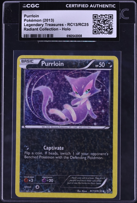 2013 Pokemon Black & White Legendary Treasures Radiant Collection Holo Purrloin #RC13 CGC AUTH