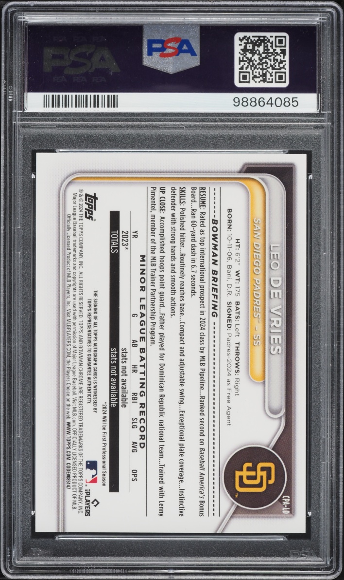 2024 Bowman Chrome Leo De Vries PROSPECT AUTO #CPA-LD PSA 9 MINT