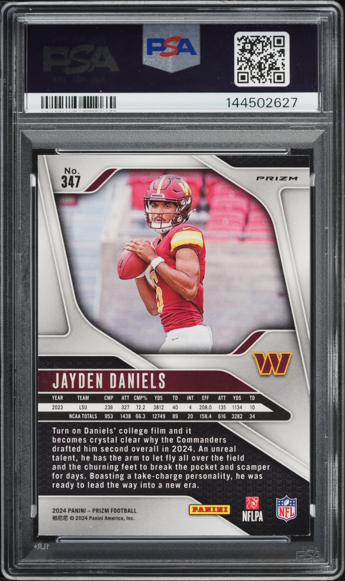2024 Panini Prizm Neon Green Pulsar Jayden Daniels ROOKIE #347 PSA 9 MINT