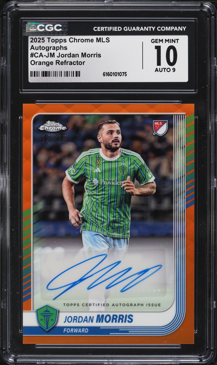 2025 Topps Chrome MLS Orange Refractor Jordan Morris AUTO /25 #CA-JM CGC 10 GEM MINT