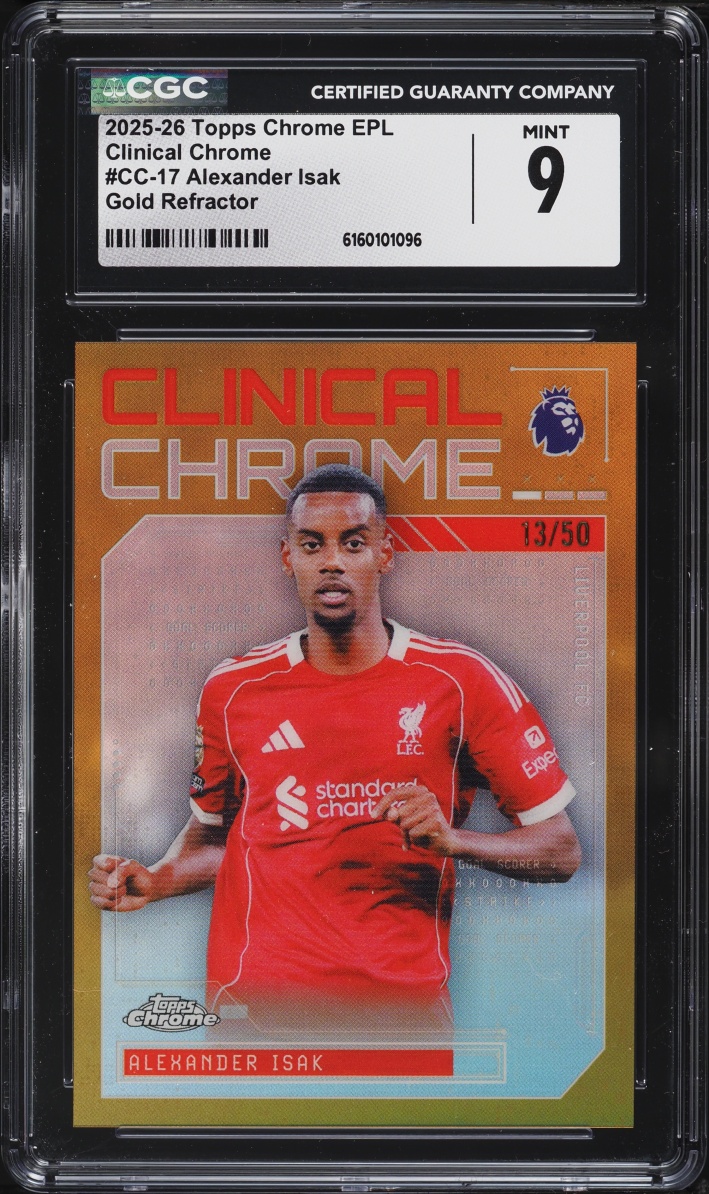 2025 Topps Chrome EPL Clinical Gold Refractor Alexander Isak /50 #CC-17 CGC 9 MINT