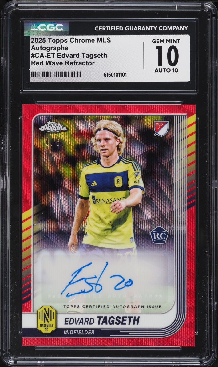 2025 Topps Chrome MLS Red Wave Refractor Edvard Tagseth ROOKIE AUTO /5 #CA-ET CGC 10 GEM MINT