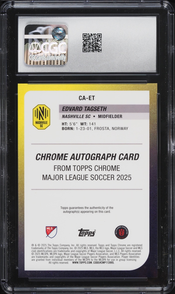2025 Topps Chrome MLS Red Wave Refractor Edvard Tagseth ROOKIE AUTO /5 #CA-ET CGC 10 GEM MINT