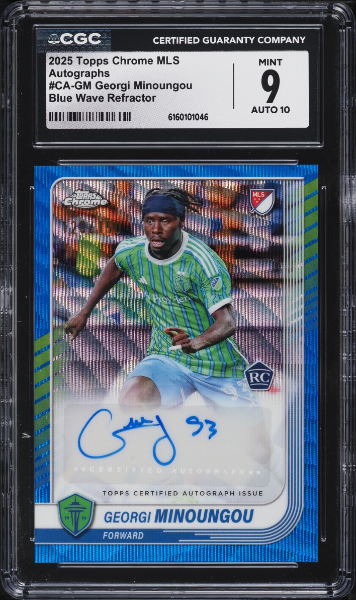 2025 Topps Chrome MLS Blue Wave Refractor Georgi Minoungou ROOKIE AUTO /150 #CA-GM CGC 9 MINT