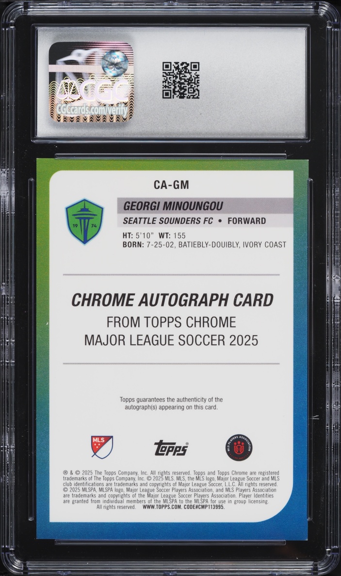 2025 Topps Chrome MLS Blue Wave Refractor Georgi Minoungou ROOKIE AUTO /150 #CA-GM CGC 9 MINT