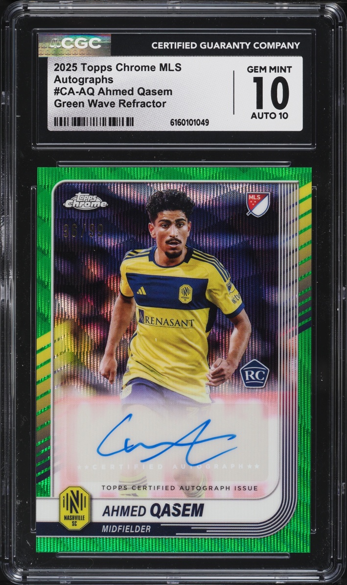 2025 Topps Chrome MLS Green Wave Refractor Ahmed Qasem ROOKIE AUTO /99 #CA-AQ CGC 10 GEM MINT