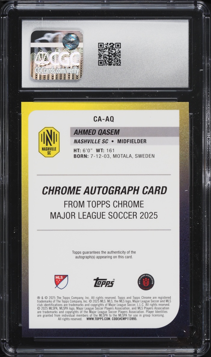 2025 Topps Chrome MLS Green Wave Refractor Ahmed Qasem ROOKIE AUTO /99 #CA-AQ CGC 10 GEM MINT