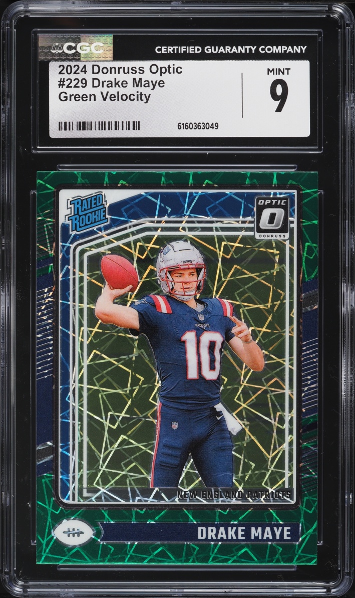 2024 Donruss Optic Green Velocity Drake Maye ROOKIE #229 CGC 9 MINT