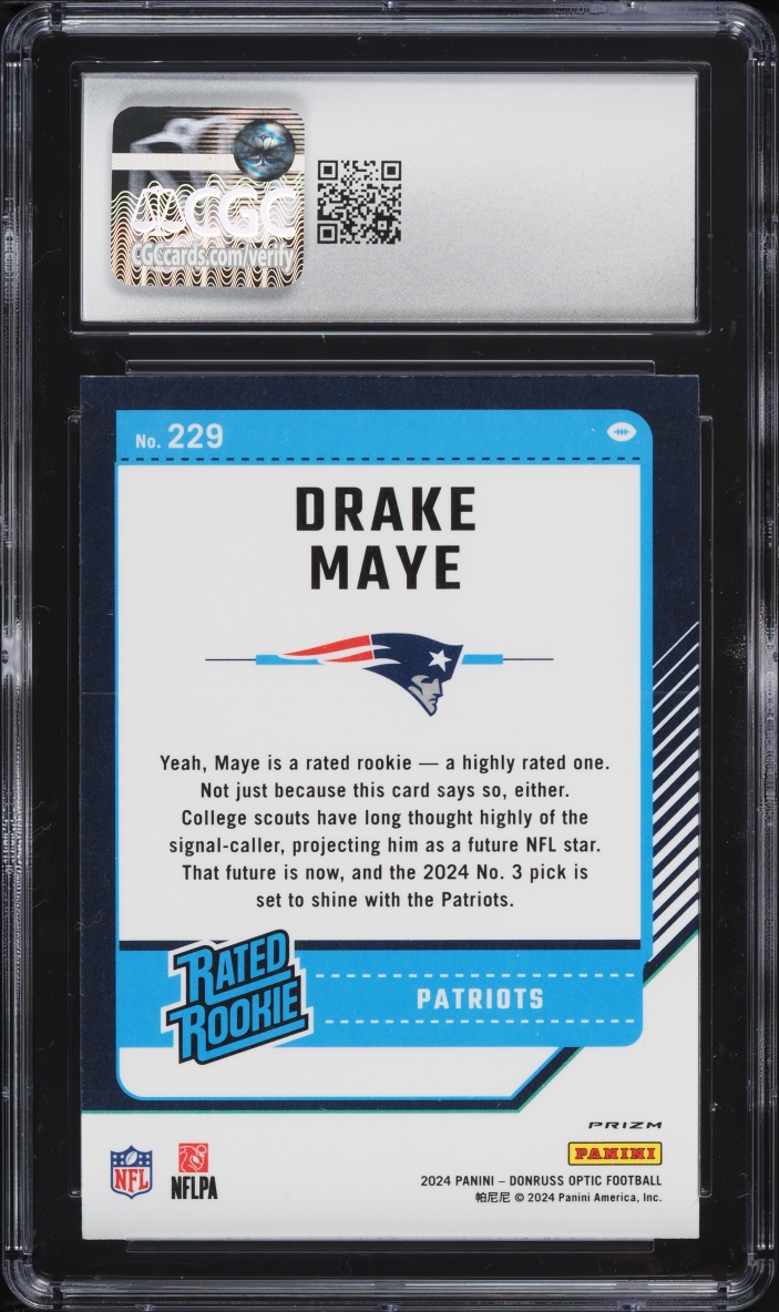 2024 Donruss Optic Green Velocity Drake Maye ROOKIE #229 CGC 9 MINT