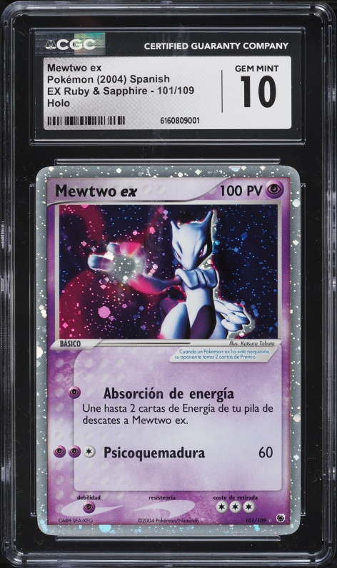 2004 Pokemon Spanish EX Ruby & Sapphire Holo Mewtwo ex #101 CGC 10 GEM MINT