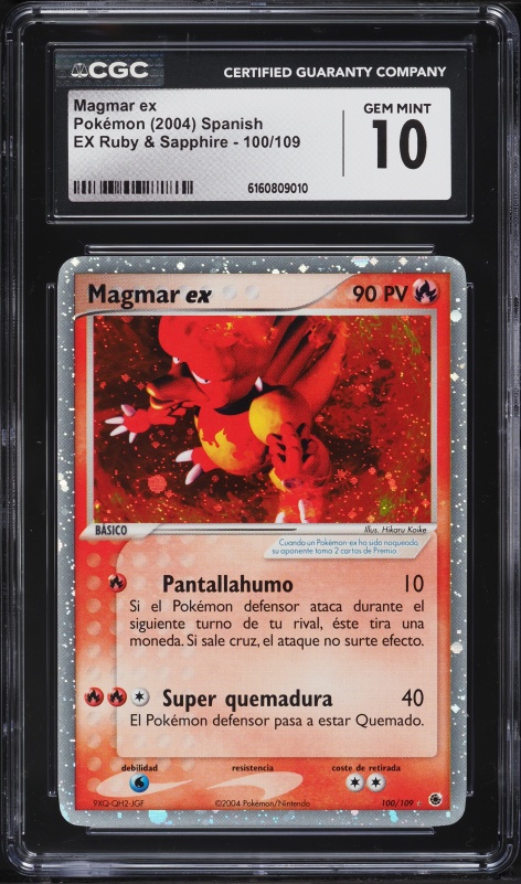 2004 Pokemon Spanish EX Ruby & Sapphire Magmar EX #100 CGC 10 GEM MINT