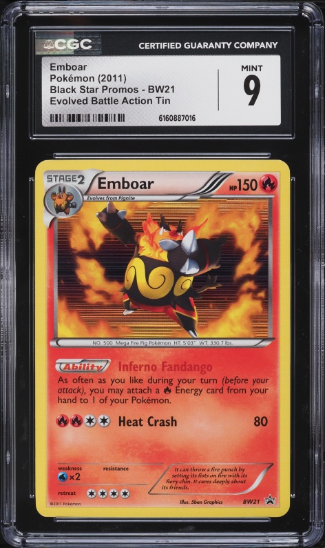 2011 Pokemon Black & White Promo Evolved Battle Action Tin Emboar #BW21 CGC 9 MINT