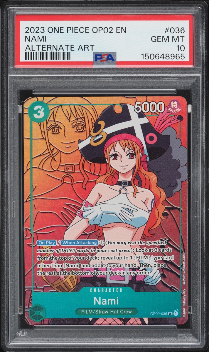 2023 One Piece Paramount War SR Alt Art Nami #OP02-036 PSA 10 GEM MINT