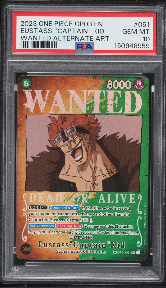 2023 One Piece Pillars Of Strength Wanted SR SP Alt Art Eustass "Captain" Kid #OP01-051 PSA 10