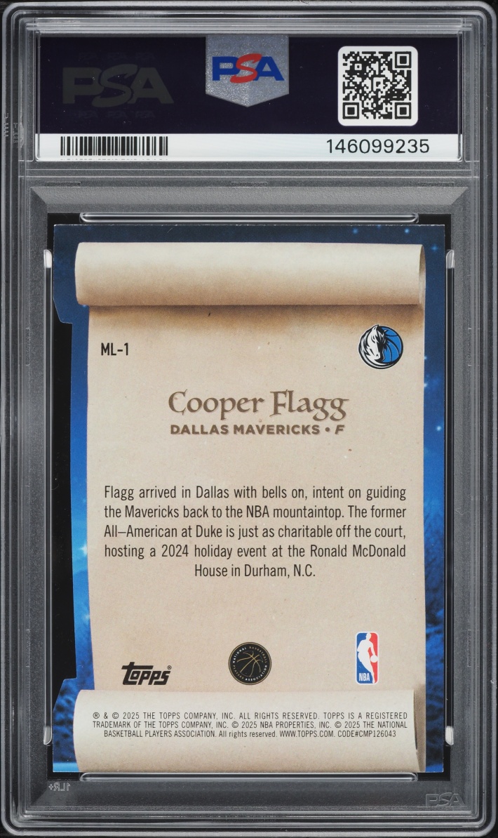 2025 Topps Holiday Making The Nice List Cooper Flagg ROOKIE #ML-1 PSA 8 NM-MT