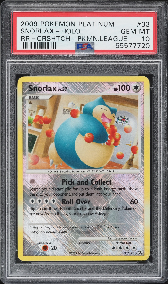 2009 Pokemon Platinum Rising Rivals League Crosshatch Holo Snorlax #33 PSA 10 GEM MINT