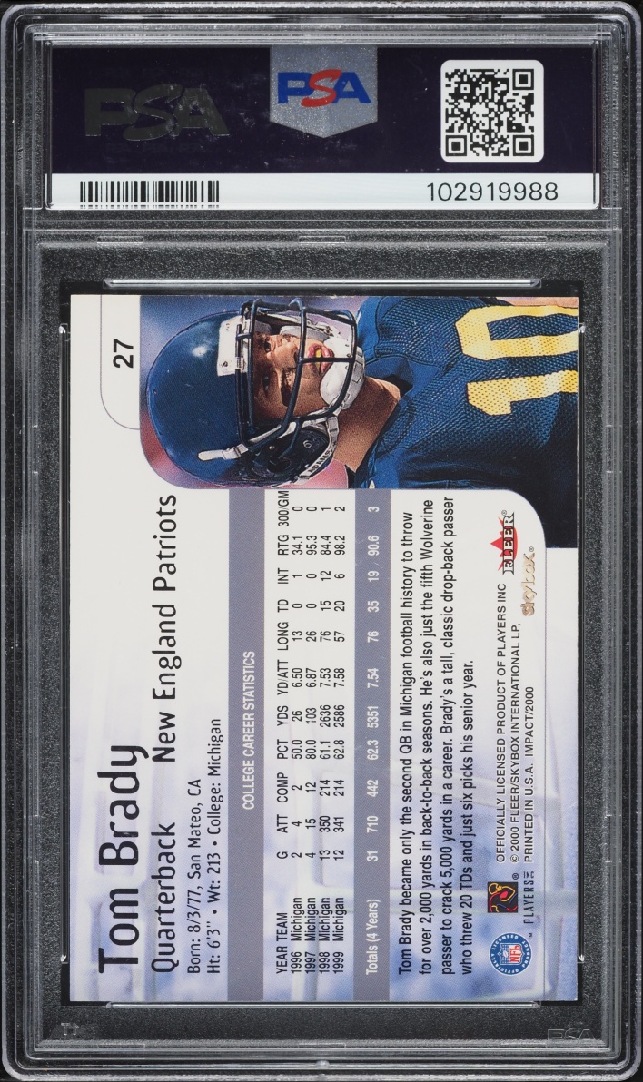 2000 Skybox Impact Tom Brady ROOKIE #27 PSA 8 NM-MT