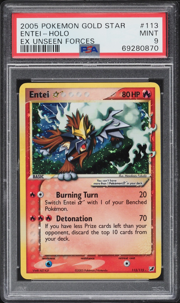 2005 Pokemon EX Unseen Forces Holo Entei Gold Star #113 PSA 9 MINT
