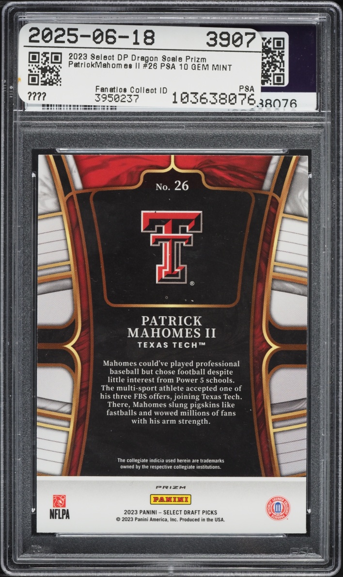 2023 Select Draft Picks Dragon Scale Prizm Patrick Mahomes II #26 PSA 10 GEM MINT