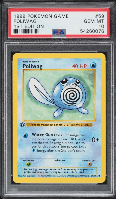 1999 Pokemon Base Set Shadowless 1st Edition Poliwhirl #38 PSA 9