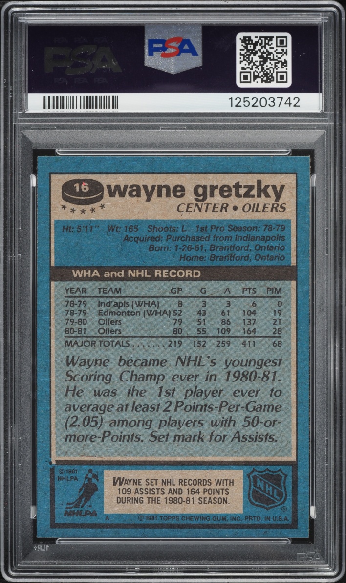 1981 Topps Hockey Wayne Gretzky #16 PSA 8 NM-MT