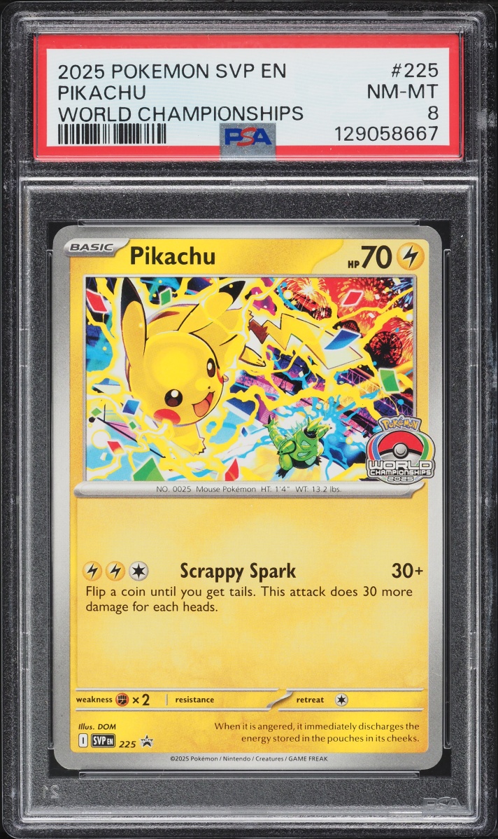 2025 Pokemon Scarlet & Violet Promo World Championships Pikachu #225 PSA 8 NM-MT