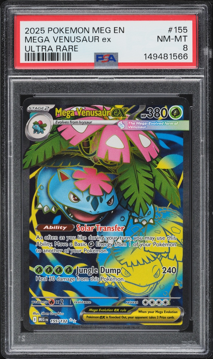2025 Pokemon Mega Evolution Full Art Mega Venusaur Ex #155 PSA 8 NM-MT