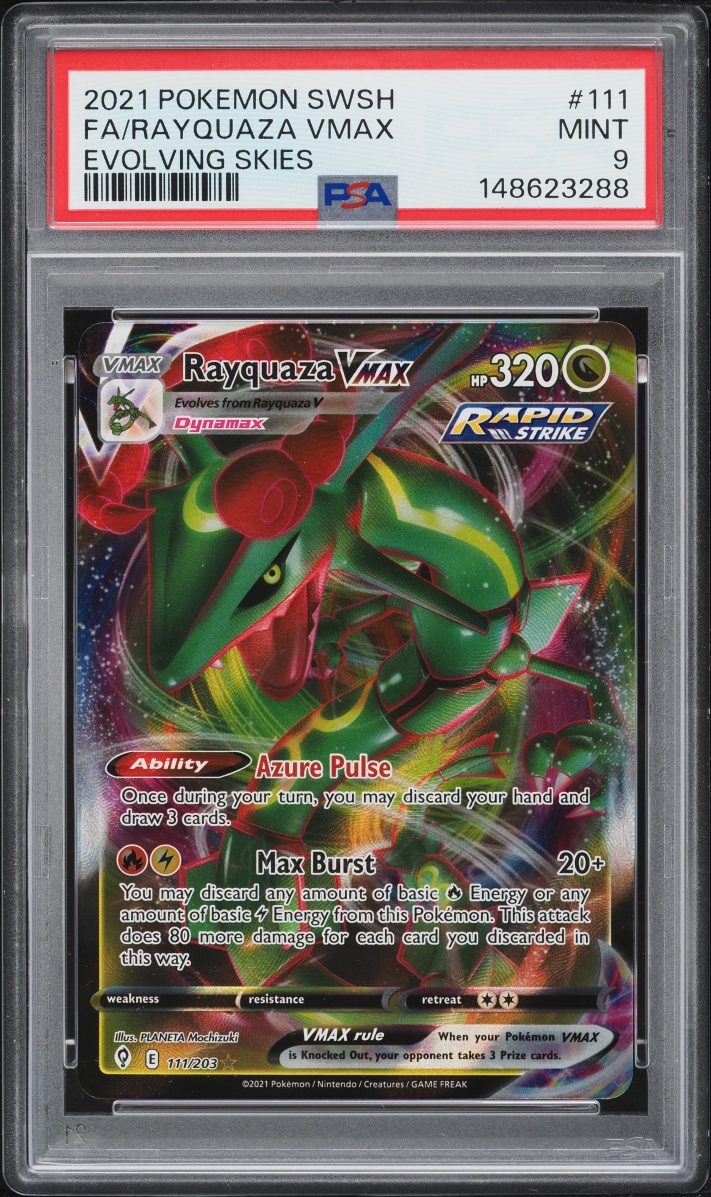 2021 Pokemon Sword & Shield Evolving Skies Alt Art Rayquaza VMAX #111 PSA 9 MINT