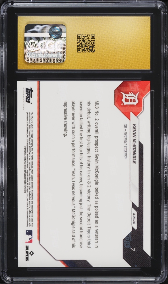 2026 Topps Now Kevin McGonigle ROOKIE #7 CGC 10 PRISTINE