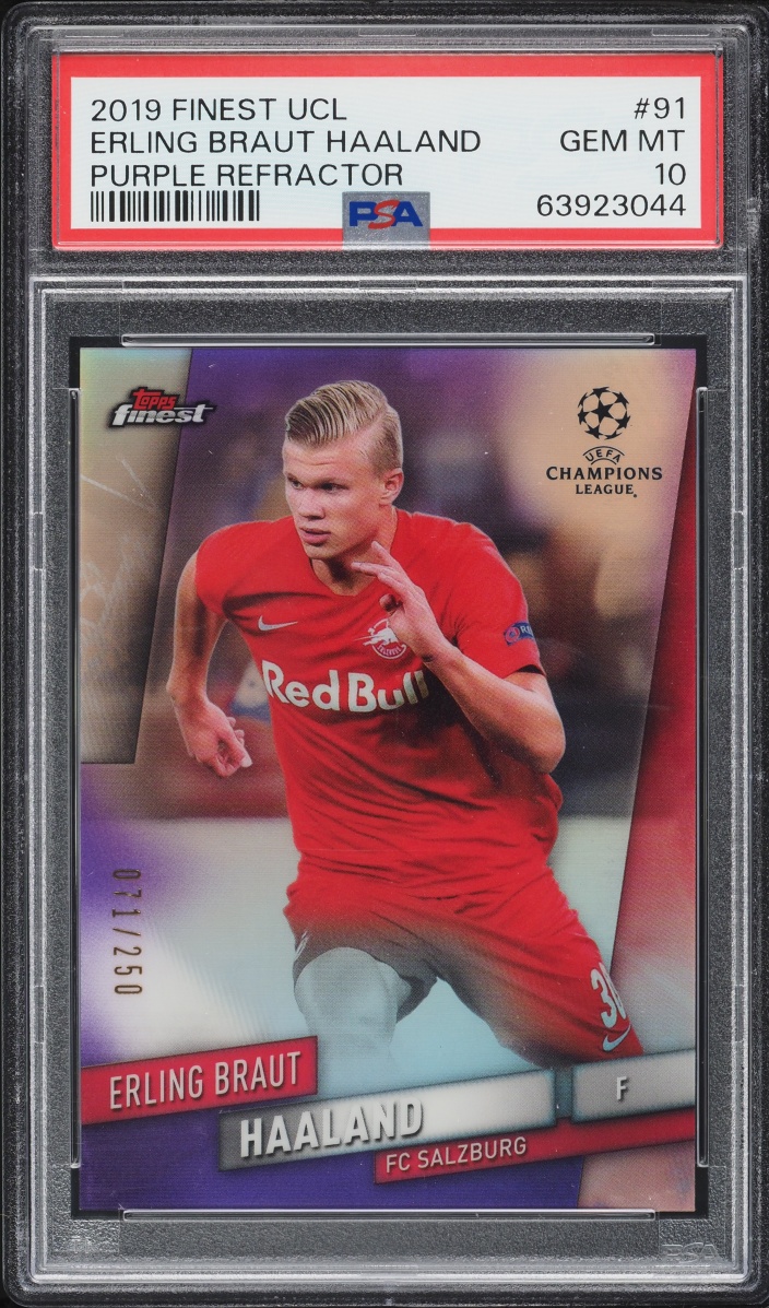 2019 Finest UEFA Purple Refractor Erling Haaland ROOKIE /250 #91 PSA 10 GEM MINT