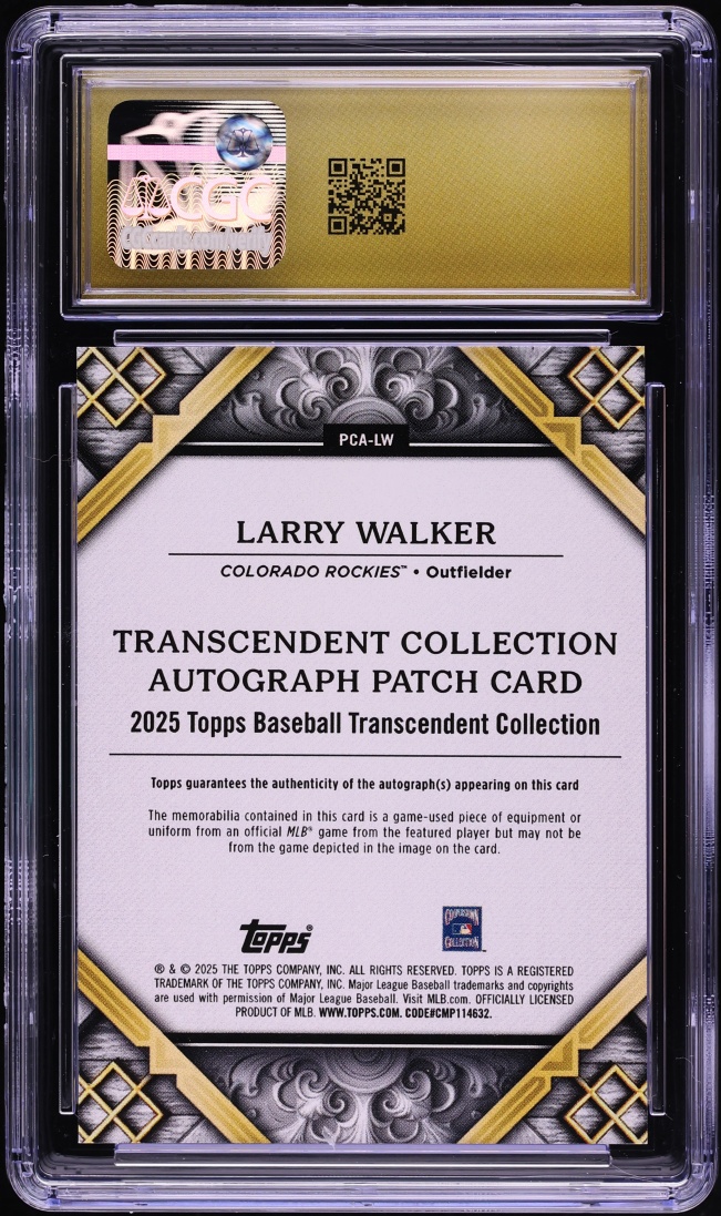 2025 Topps Transcendent Collection Blue Larry Walker PATCH AUTO /10 #PCA-LW CGC 10 PRISTINE
