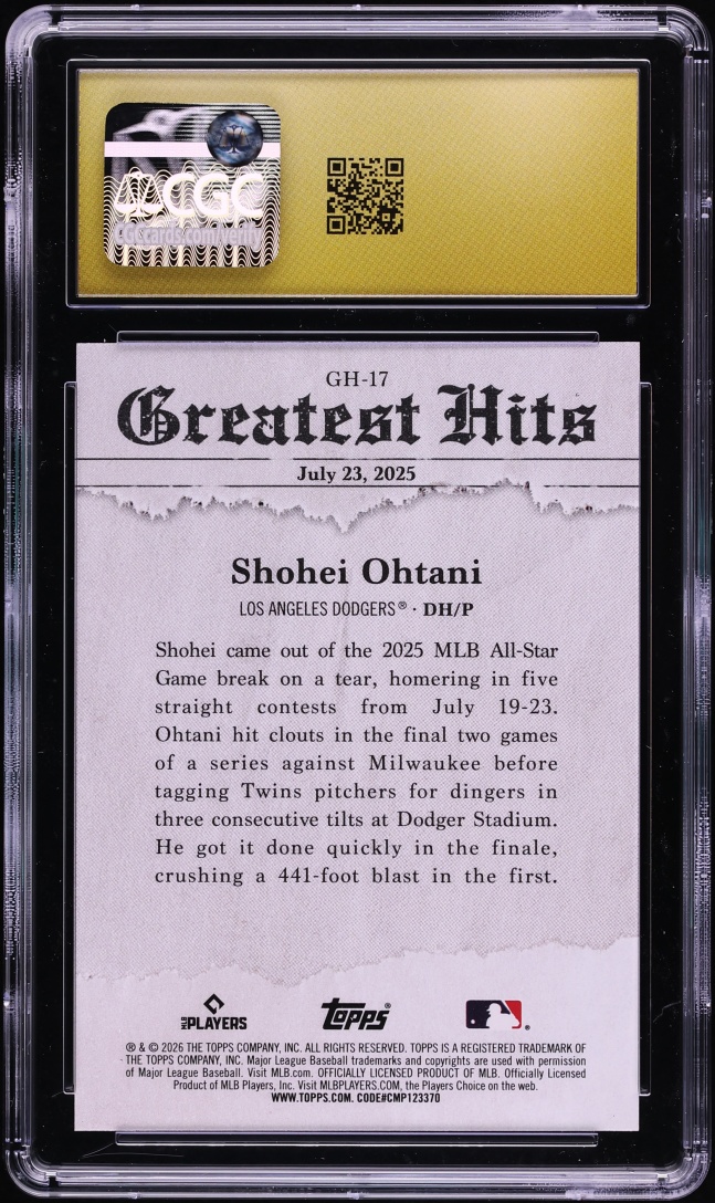 2026 Topps Greatest Hits Pink Foil Shohei Ohtani #GH-17 CGC 10 PRISTINE
