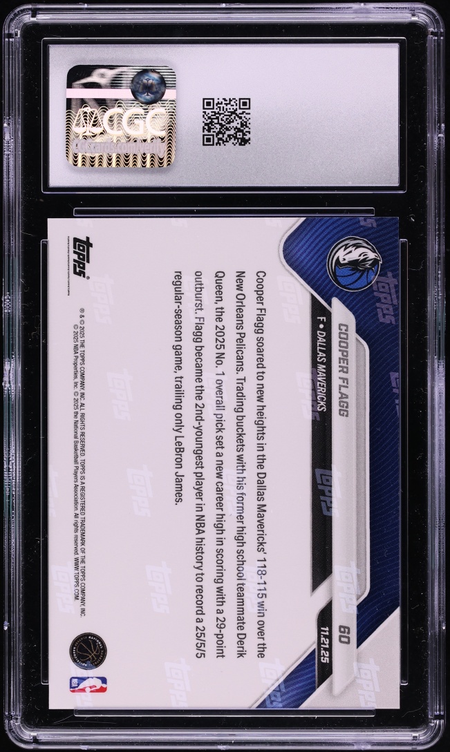 2025 Topps Now Cooper Flagg ROOKIE #60 CGC 10 GEM MINT