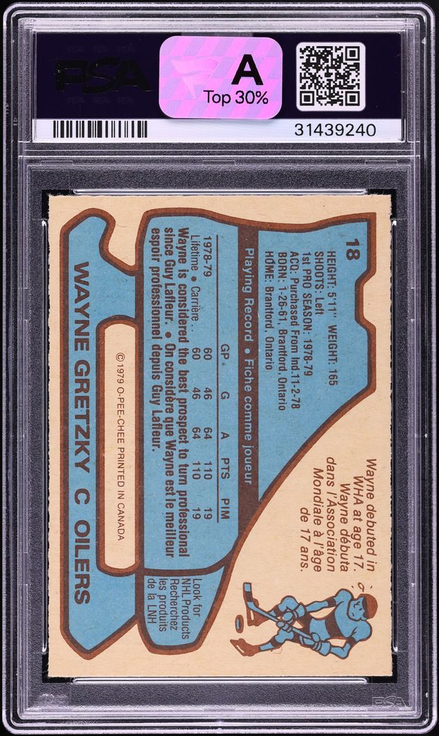 1979 O-Pee-Chee Hockey Wayne Gretzky ROOKIE AUTO DNA 10 #18 PSA 9 MINT