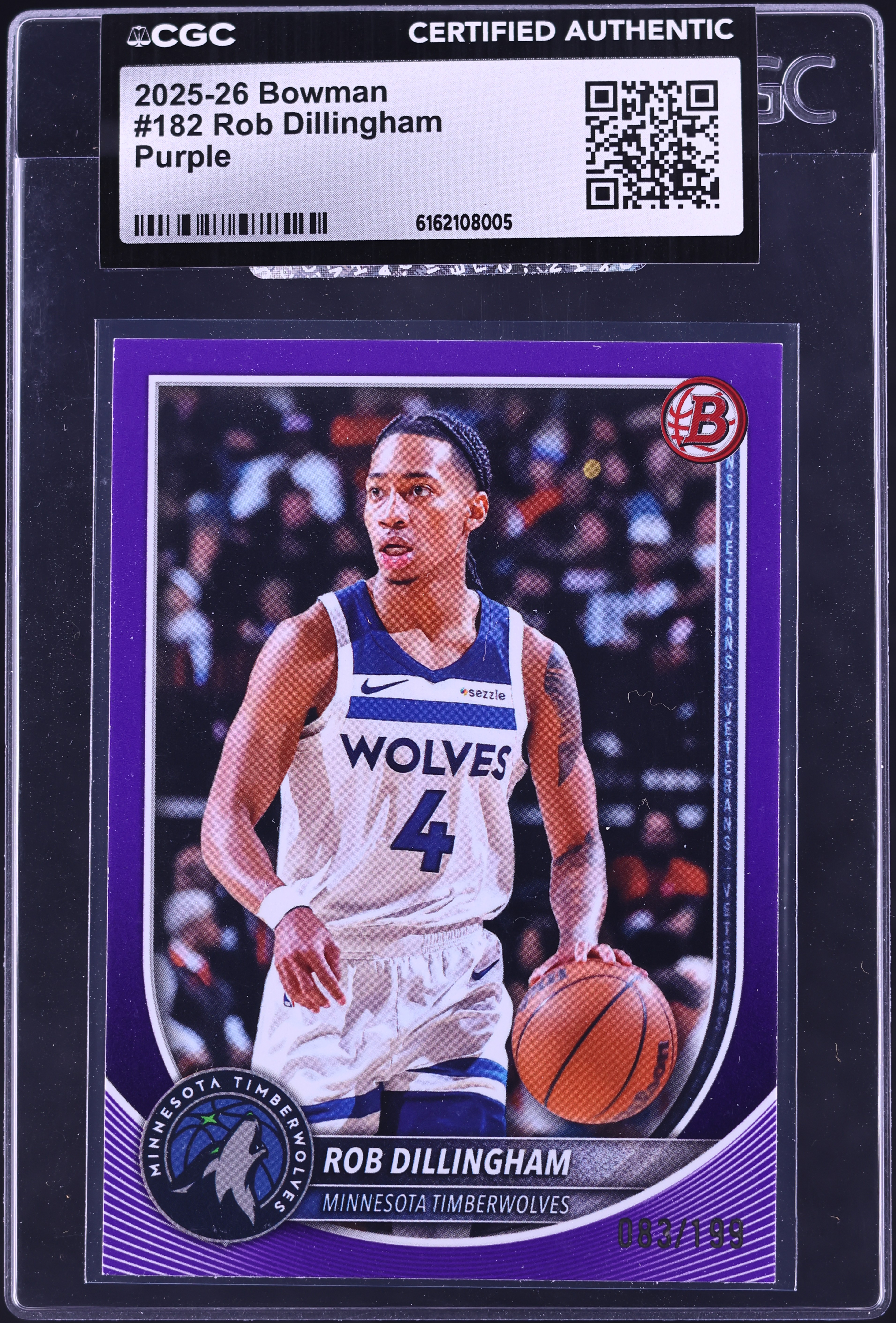 2025 Bowman Basketball Purple Pattern Border Rob Dillingham #182 CGC AUTH