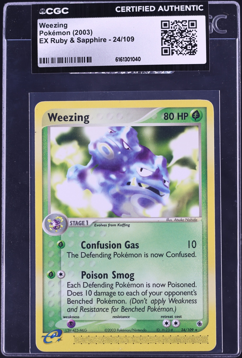2003 Pokemon EX Ruby & Sapphire Reverse Holo Weezing #24 CGC AUTH on ...