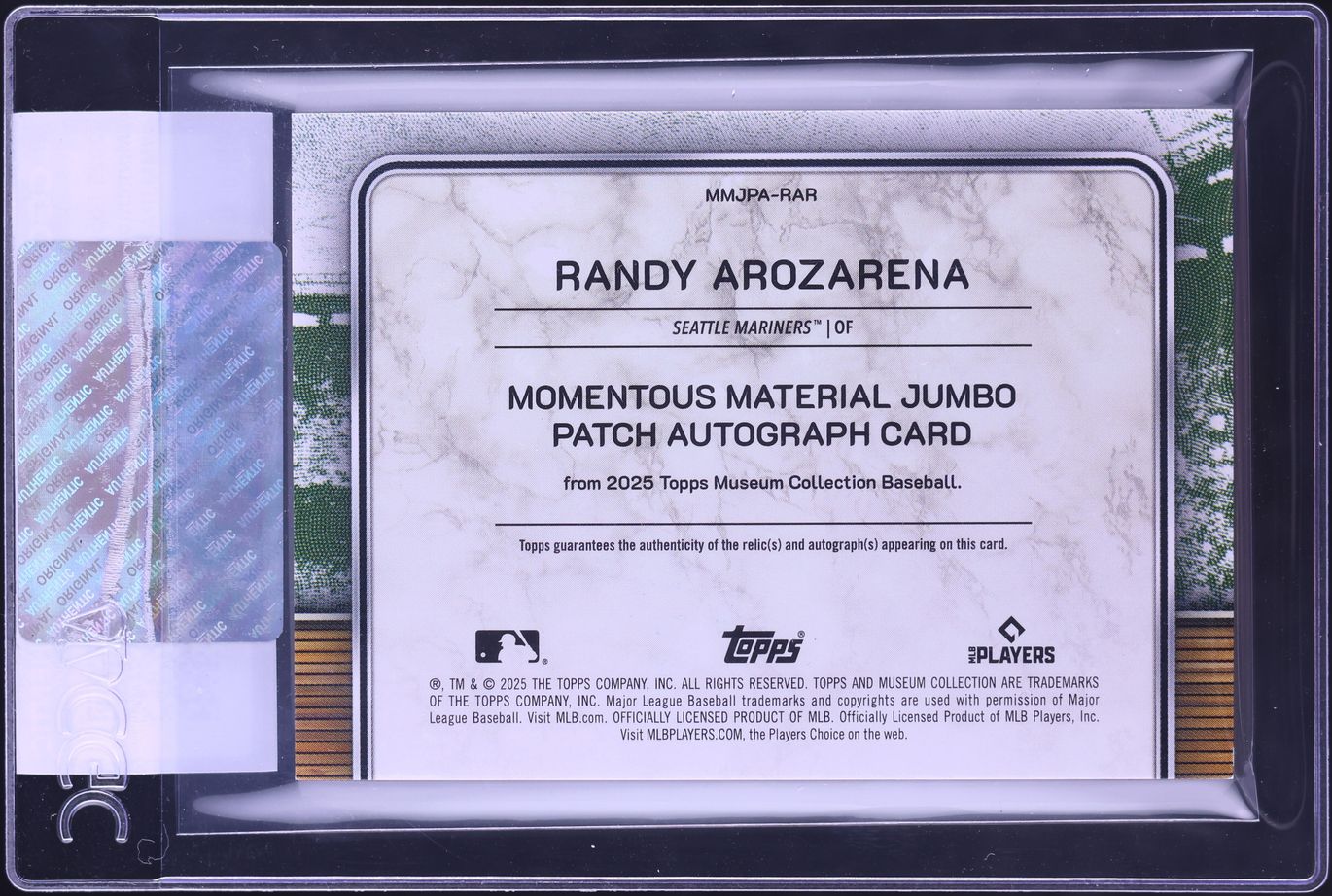 2025 Topps Museum Collection Momentous Jumbo Randy Arozarena PATCH AUTO /25 #MMJPA-RAR CGC AUTH