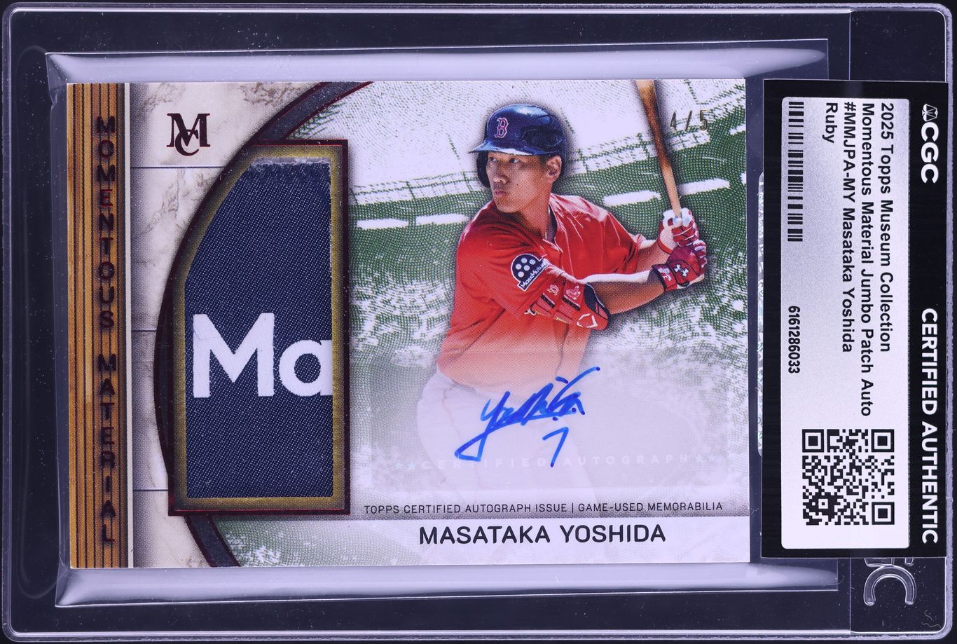2025 Topps Museum Collection Momentous Jumbo Ruby Masataka Yoshida PATCH AUTO /5 CGC AUTH