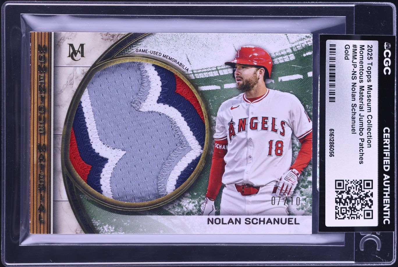 2025 Topps Museum Coll Momentous Material Jumbo Gold Nolan Schanuel PATCH /10 #MMJP-NS CGC AUTH