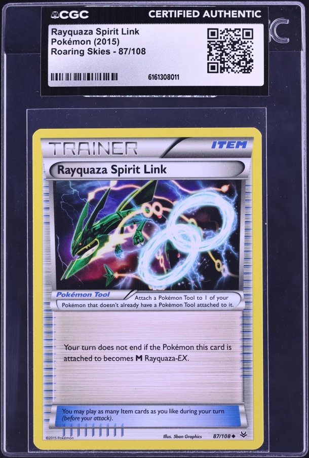 2015 Pokemon XY Roaring Skies Rayquaza Spirit Link #87 CGC AUTH