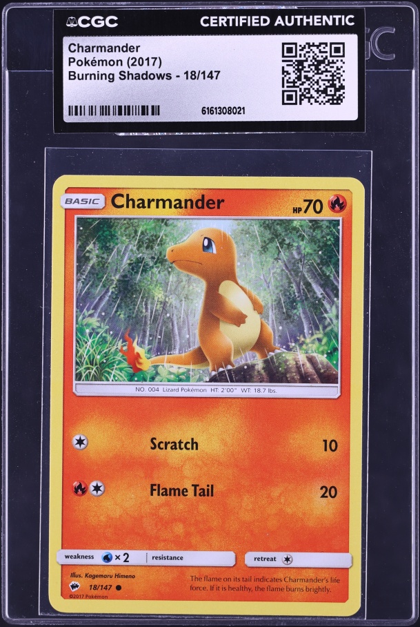 2017 Pokemon Sun & Moon Burning Shadows Charmander #18 CGC AUTH